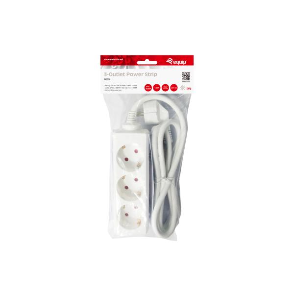 Equip 245550 Steckdosenleiste, 3 AC-Ausgänge für den Innenbereich, Typ F, Typ F, 1,5 mm², 1,5 m, weiß