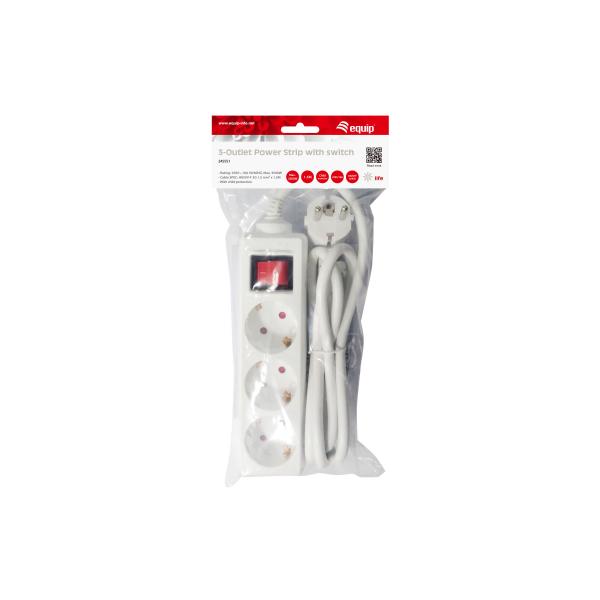 Equip 245551 3-fach Steckdosenleiste mit Schalter, 3x AC-Steckdose(n) für den Innenbereich, Typ F, 1,5 mm², 1,5 m, weiß
