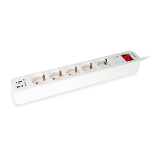 Equip 245554, 5-fach Steckdosenleiste mit 2x USB, 5x AC-Steckdose(n) für den Innenbereich, Typ F, 1,5 mm², 1,8 m