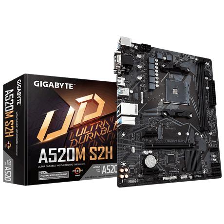 Gigabyte A520M S2H, Matx, AMD, AM4, A520, Ryzen 3 3. Generation, 64 GB, 2x Dimm DDR4, 5000 MHz, USB 3.1, M.2
