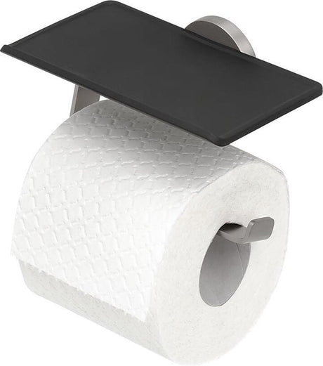 Tiger Noon - Toilettenpapierhalter mit Ablage - Toilettenpapierhalter - ohne Bohren - Bohren oder Kleben - Edelstahl gebürstet