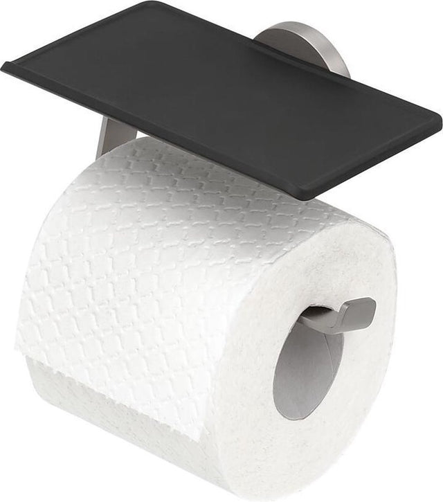 Tiger Noon - Toilettenpapierhalter mit Ablage - Toilettenpapierhalter - ohne Bohren - Bohren oder Kleben - Edelstahl gebürstet