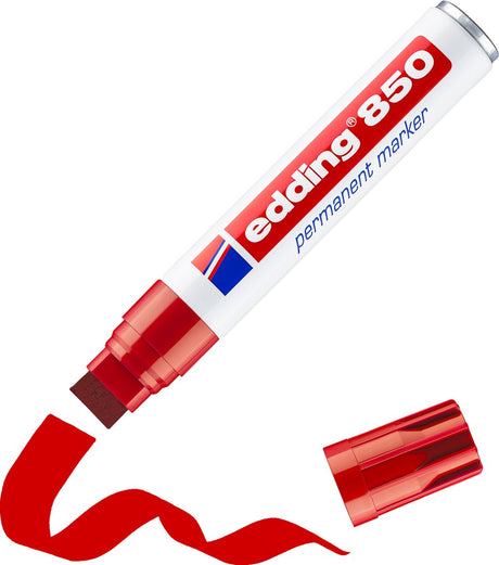 Edding 850 Permanentmarker – rot – 1 Marker – Keilspitze 5–16 mm – wasser- und abriebfest – für Pappe, Kunststoff, Holz, Metall usw. – Alkoholmarker für Erwachsene