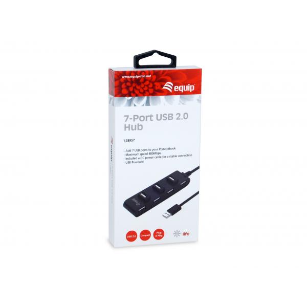 Equip 128957 7-Port USB 2.0 Hub, USB 2.0, USB 2.0, 480 Mbit s, schwarz