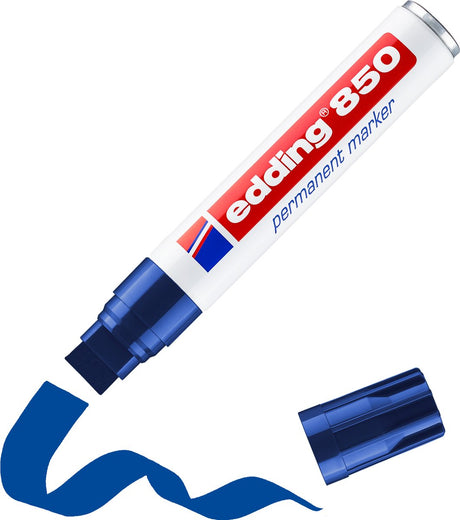 Edding 850 Permanentmarker – blau – 1 Marker – Keilspitze 5–16 mm – wasser- und abriebfest – für Pappe, Kunststoff, Holz, Metall usw. – Alkoholmarker für Erwachsene