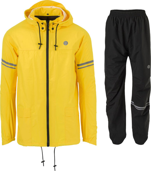 Agu Original Regenanzug Unisex wasserdicht - Schwarz Gelb - Wassersäule 5.000 mm - Jacke und Hose - inklusive Aufbewahrungstasche s