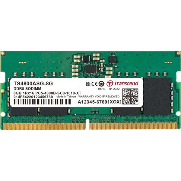 Transcend jm4800asg-8g Jetram DDR5, 8 GB, So-Dimm, 4800 MHz, 1rx16, 1gx16, cl40, 1,1 V