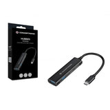 Conceptronic hubbies12b hubbies 4-Port-USB-3.0-Hub, 2 USB-C- und 2 USB-A-Anschlüsse, Aluminiumgehäuse, USB-C