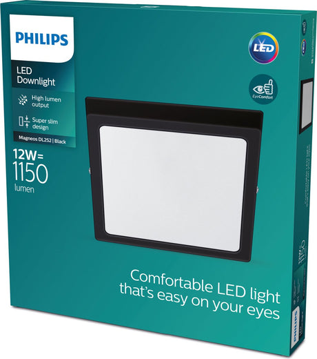 Philips magneos plafondlamp - zwart - vierkant - klein