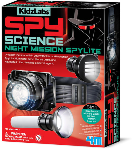 4 m Wissenschaft und Spiele – Taschenlampen-Spionage – 6-in-1-Set – multifunktional – Kidzlabs – Spionage-Wissenschaft – 5 Jahre
