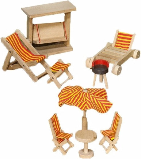 Goki Puppenhausmöbel Serie 2: 9-teilige Gartenmöbel, für Puppe