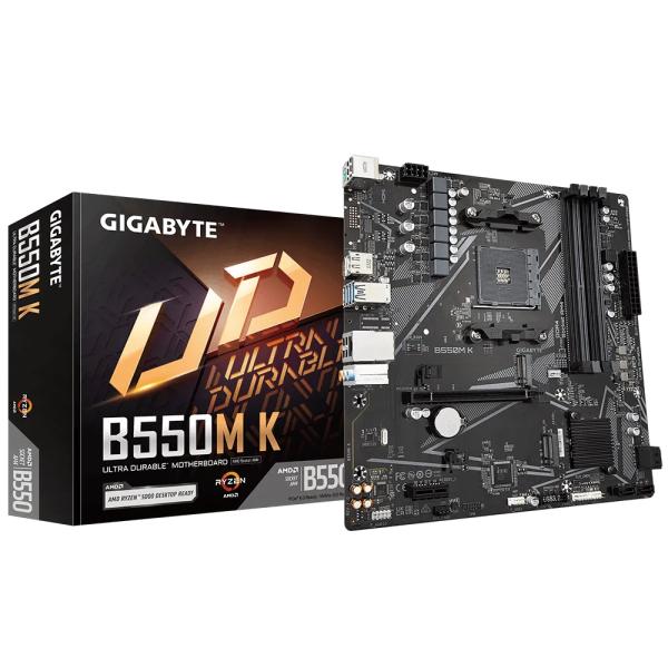 Gigabyte B550M K, AMD, Sockel AM4, B550, DDR4, Dual PCIe 4.0 3.0 M.2