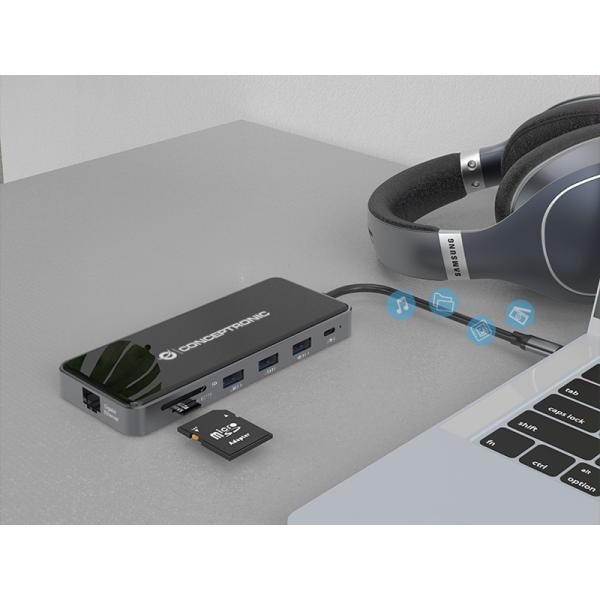 Conceptronic donn15g 12-in-1-Dockingstation, USB 3.2 Gen 1, Typ C, 100 W, HDMI, VGA, (Micro)SD