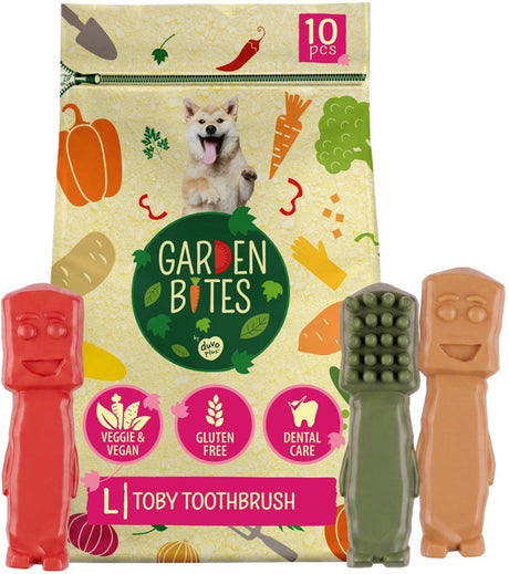 Garden Bites Duvoplus – Toby Zahnbürsten-Hundesnacks – Hundeleckerlis – vegetarisch, glutenfrei – groß, 10 Stück
