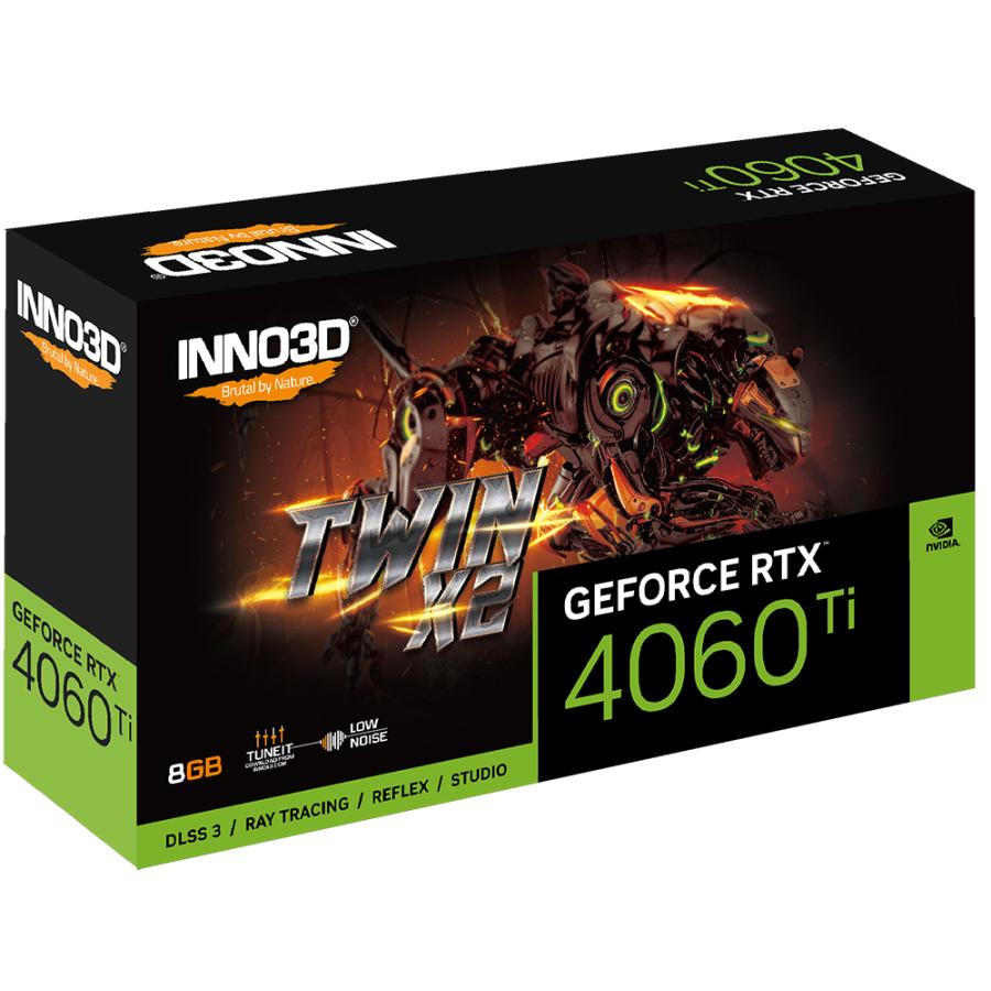 Inno3d N406T2-08D6-171153n Geforce RTX 4060 Ti Twin X2, 8 GB GDDR6, 128-Bit, 2535, 18Gbit / s, 3xDP+HDMI