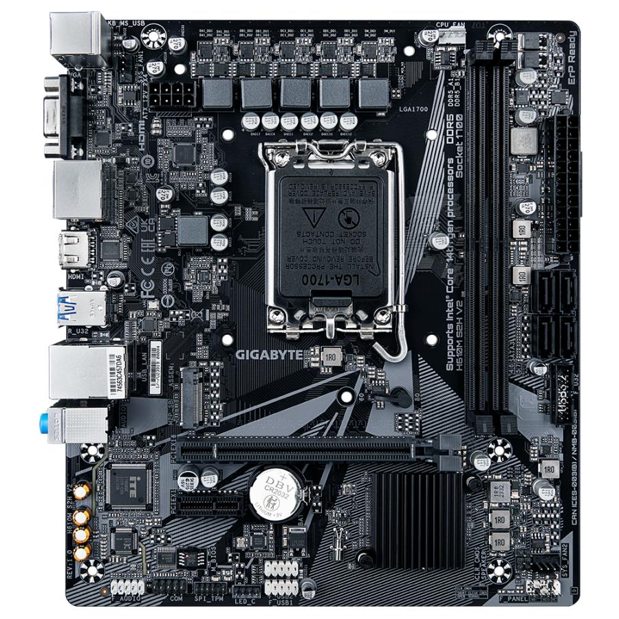 Gigabyte H610M S2H V2 H610M S2H V2, Intel, LGA1700, DDR5 (5600 MHz), GBE LAN, M.2, USB 3.2 Gen 1