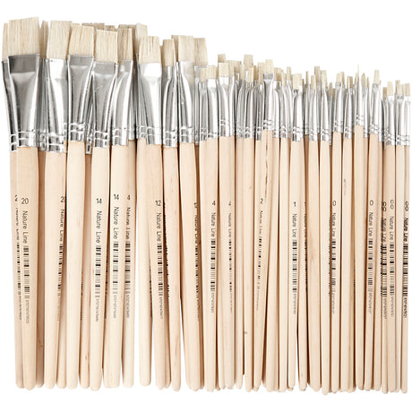 Creativ Company Nature Line Pinsel, Größe 00+0+1+2+4+12+14+20, L: 18-22 cm, B: 3-20 mm, flach, 68 Stück 1 Box