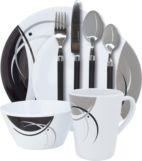 Eurotrail tafelservies napoli met bestekset melamine wit 10-delig