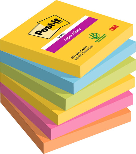 Post-it Super Haftnotizen Karneval, 90 Blatt, 76 x 76 mm, Packung mit 6 Blöcken