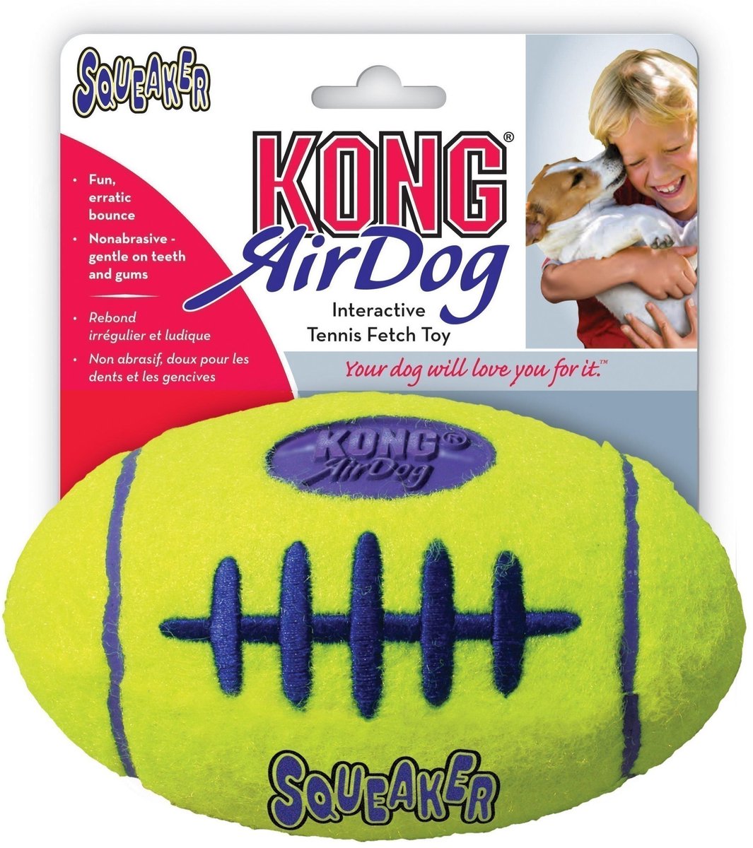 Kong Air Squeaker Fußball klein – Ball – 97 mm x 86 mm x 40 mm – gelb