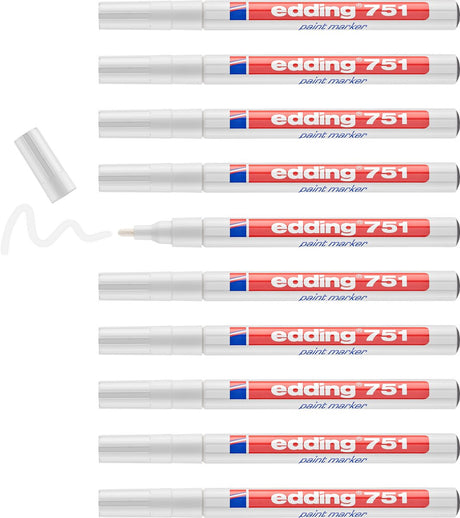 Edding 751 Lackmarker weiß - hitzebeständig bis 1000 °C - Rundspitze 1-2 mm - Box à 10 Stück - Lackstift zum Markieren und Beschriften von Metall, Glas, Stein oder Kunststoff - permanent, wisch- und wasserfest