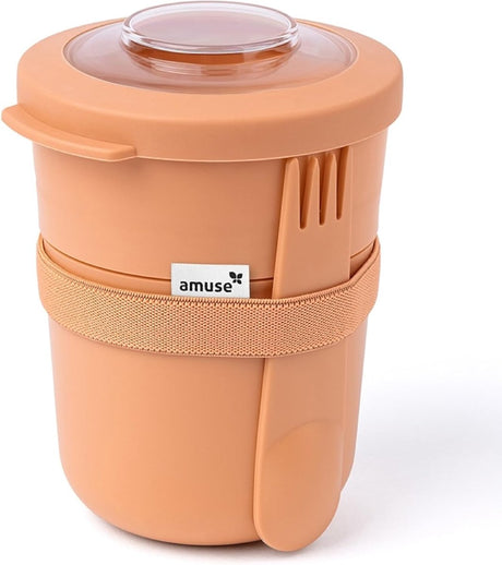 Amuse Tylla Duo Peach Lunchbox – 150 ml + 450 ml – Joghurtbecher to go – perfekt verschließbarer Müslibecher mit Göffel – auslaufsicherer Lunchtopf – BPA-freier Suppenbecher – Orange