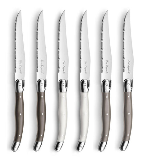 Lou Laguiole - Tradition 6 Steakmesser - Pfefferperle Taupe - 6 Personen - Edelstahl - spülmaschinenfest