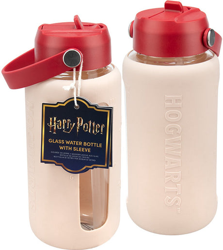 Paladone harry potter glazen waterfles met reliëf siliconen sleeve, 800ml, vaatwasserbestendig, officieel gelicentieerd drinkgerei -