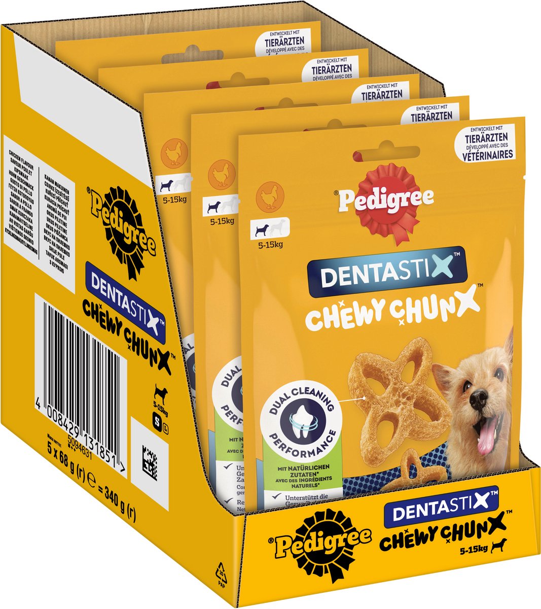 Pedigree Hundesnacks – Dentastix Chewy Chunx – Mini – Huhn – 5 x 68 g