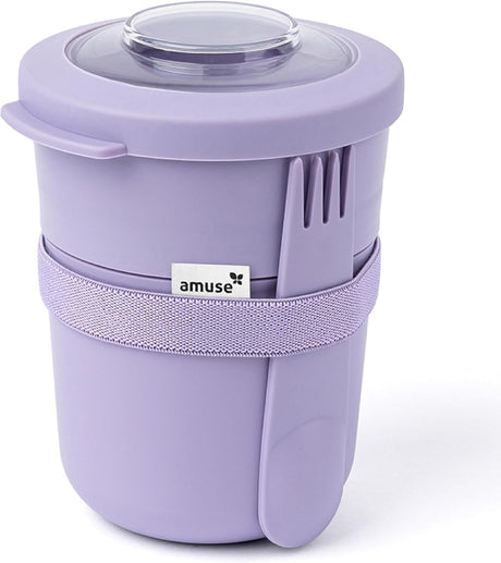 Amuse Tylla Duo Lavendel Lunchbox – 150 ml + 450 ml – Joghurtbecher to go – perfekt verschließbarer Müslibecher mit Göffel – auslaufsicherer Lunchtopf – BPA-freier Suppenbecher – lila