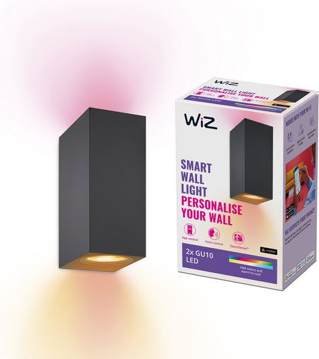 Wiz up and down wandlamp zwart 2 spots - slimme led-verlichting - gekleurd en wit licht - gu10 - 2x 5w - wi-fi