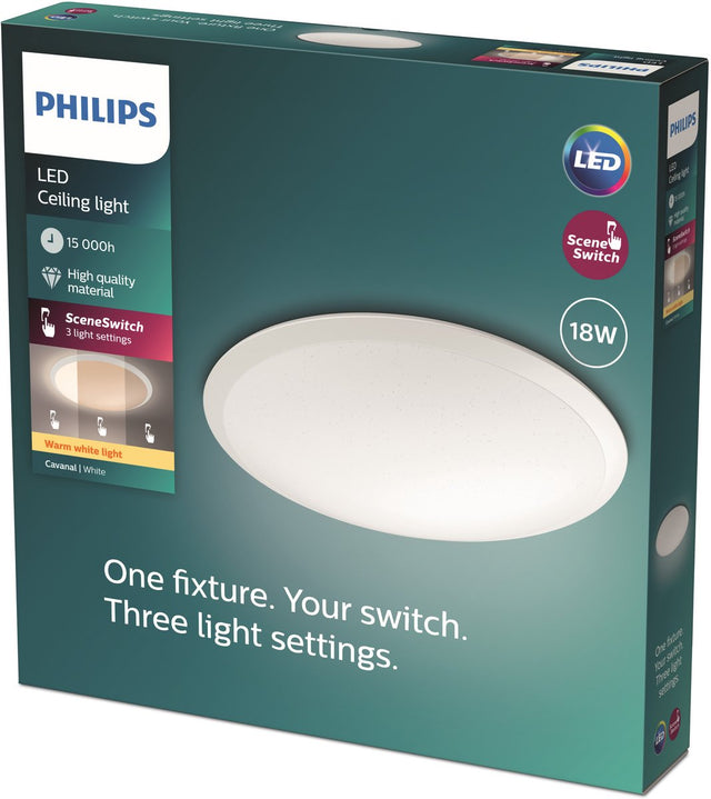Philips cavanal plafonnière -wit - rond - warmwit licht - 18 w