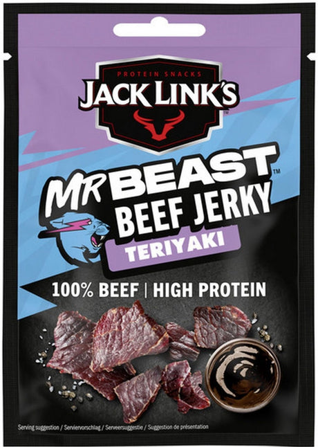 Jack Link's Teriyaki Beef Jerky – proteinreich – 100 % Rindfleisch – proteinreich – idealer Protein-Snack – für zwischendurch, unterwegs oder vor dem Sport – 12 x 25 g