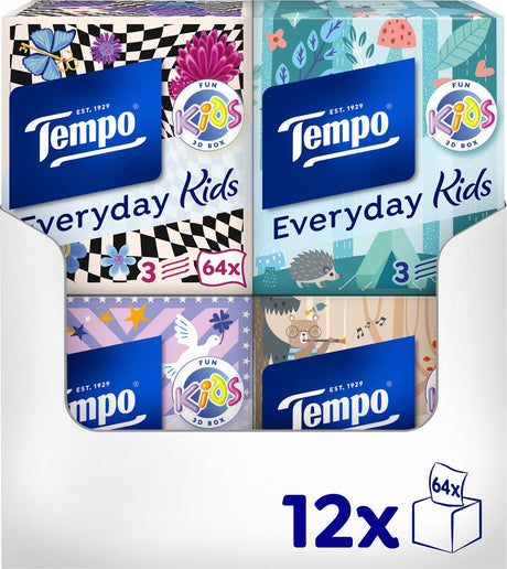 Tempo-Taschentücher – alltäglicher Kinderwürfel – 12 x 64 Stück = 768 Taschentücher