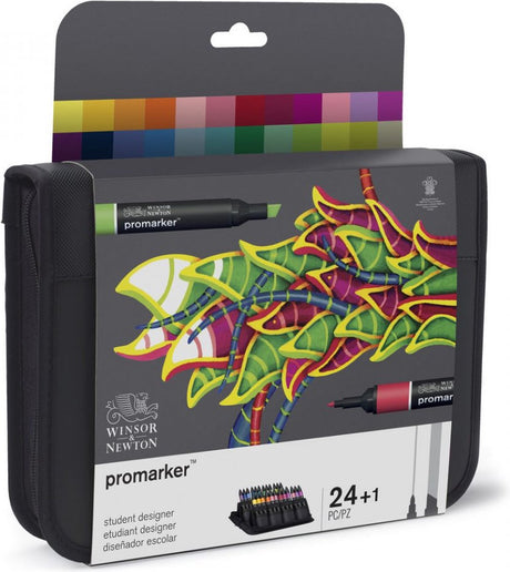 Winsor Newton 0290030 Promarker 24er-Set im Portemonnaie | Professionelle 2-Punkt-Layoutmarker, Alkoholmarker