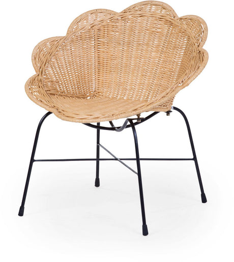 Childhome Blumen-Hochstuhl aus Rattan – Vintage-Sitz mit Blumenform im 70er-Jahre-Stil – natürliches Korbgeflecht auf einem Stahlgestell – leicht und einfach zu bewegen – von 2 Jahren bis 25 kg – 51 x 45 x 55 cm