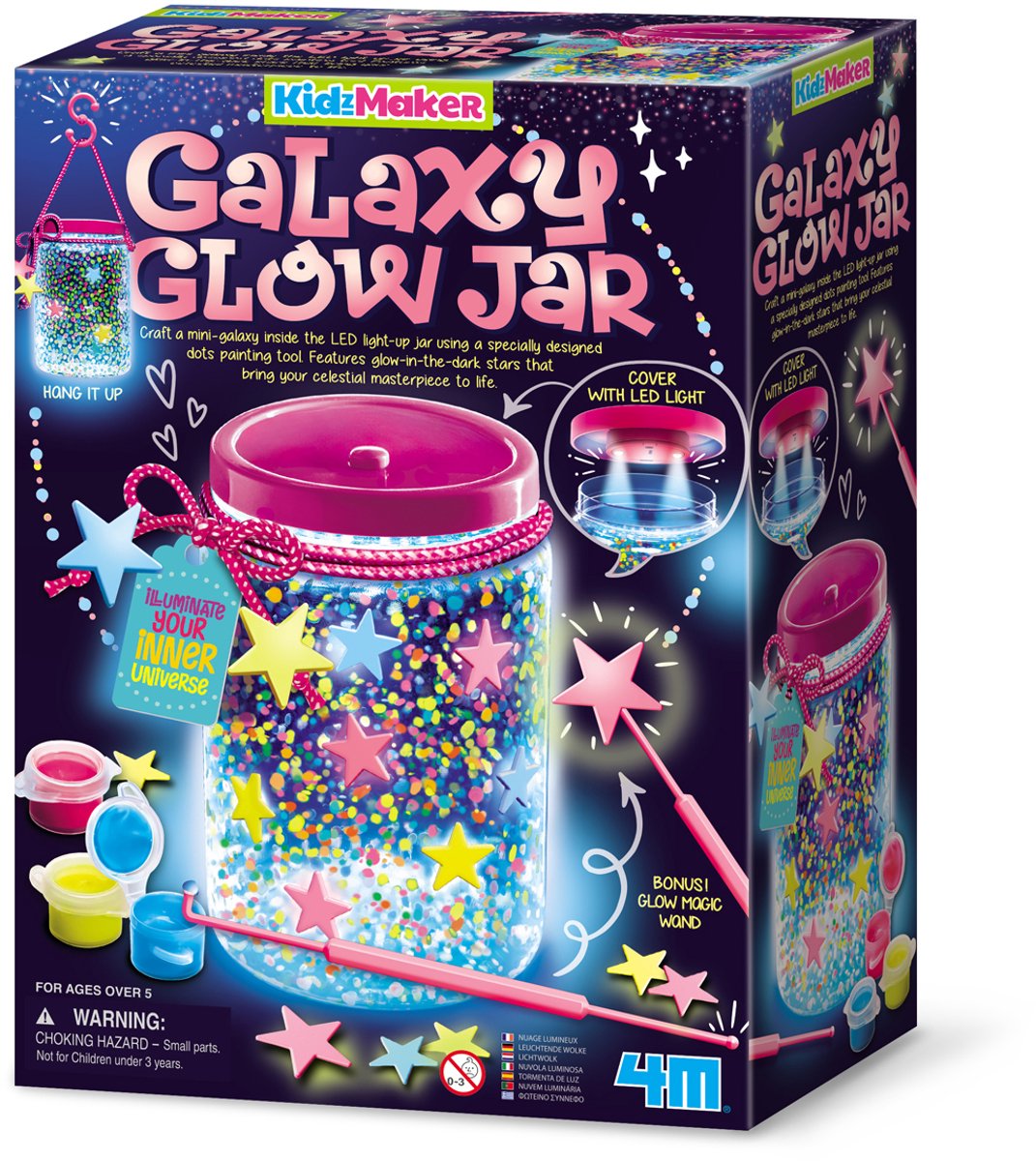 4 m Basteln – Basteln Sie Ihre Galaxie-Lichtlaterne – LED – im Dunkeln leuchtende Farbe – Sterne – Kidzmaker – 5+