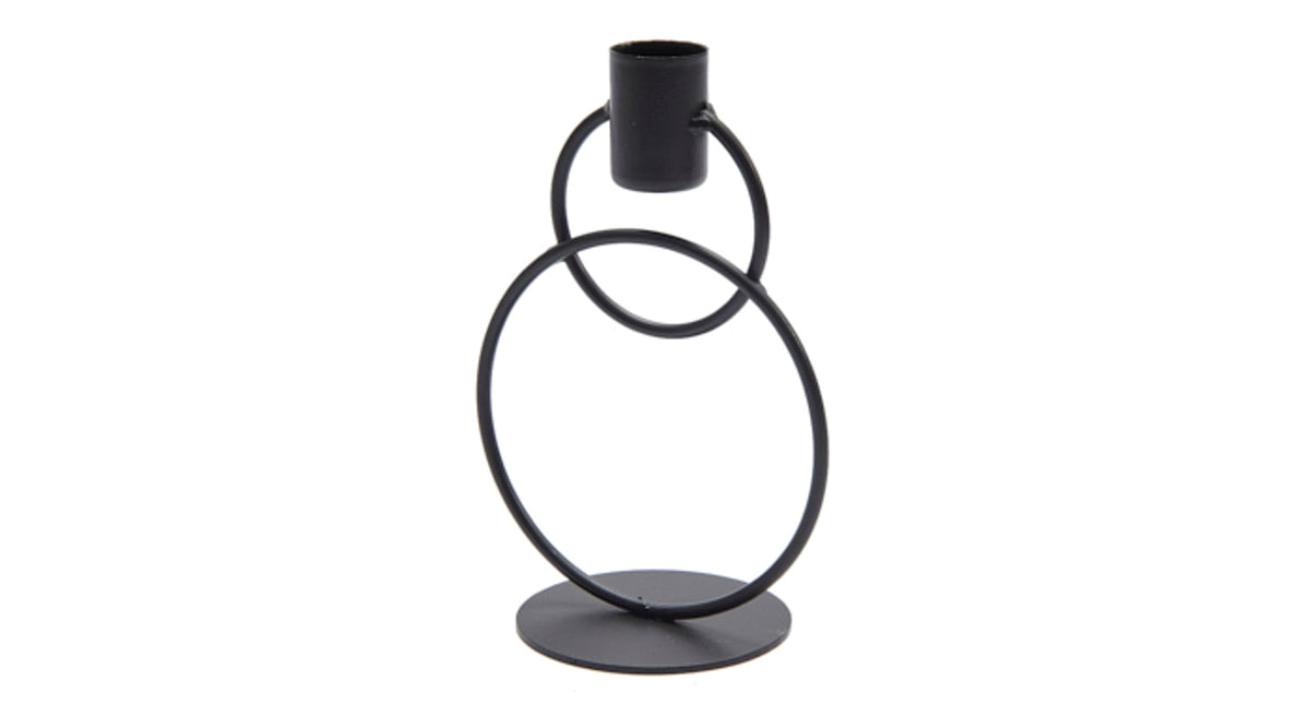 Metal double ring candle holder 15cm black
