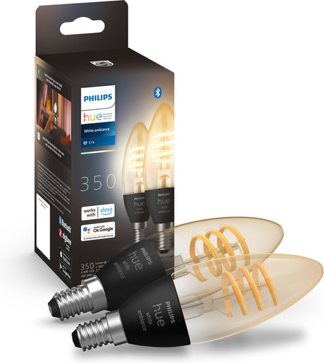 Philips Hue Filamentkerze – warmes bis kühles weißes Licht – 2er-Pack – E14