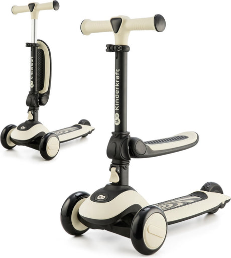 Kinderkraft Halley 2-in-1 Laufrad und Dreirad-Roller – für Kinder von 1–5 Jahren, max. 50 kg – verstellbarer Sattel und Lenker, klappbar, LED-Räder – weiß