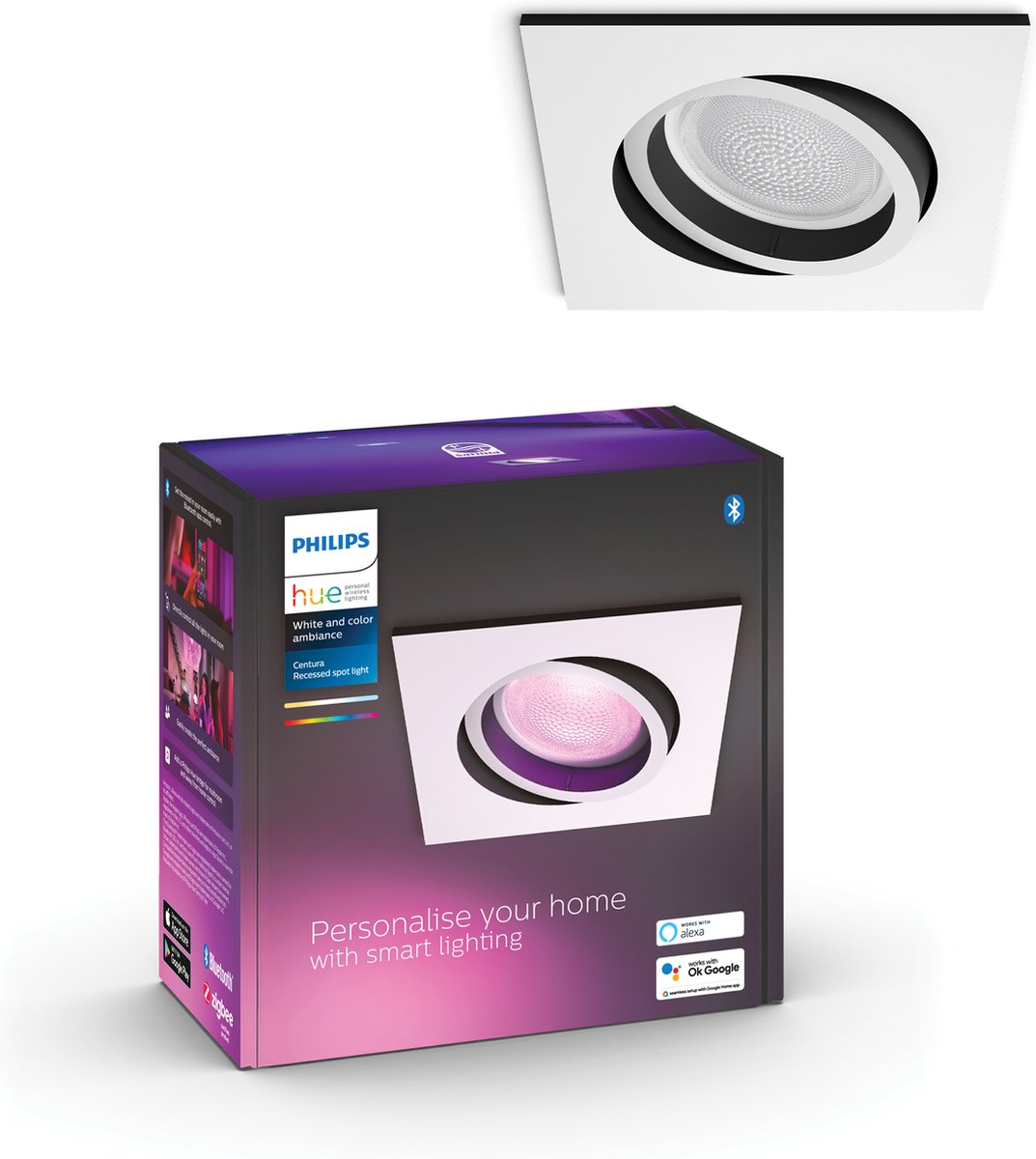Philips hue centura inbouwspot - wit en gekleurd wit - 1-pack - wit - vierkant - gu10