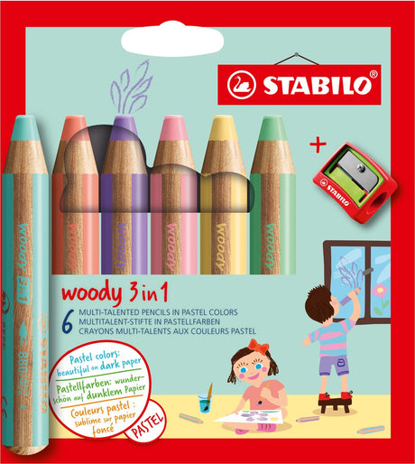 Stabilo Woody 3 in 1 Pastell – Multitalent-Buntstifte – Etui mit 6-Farben-Bleistiftspitzer