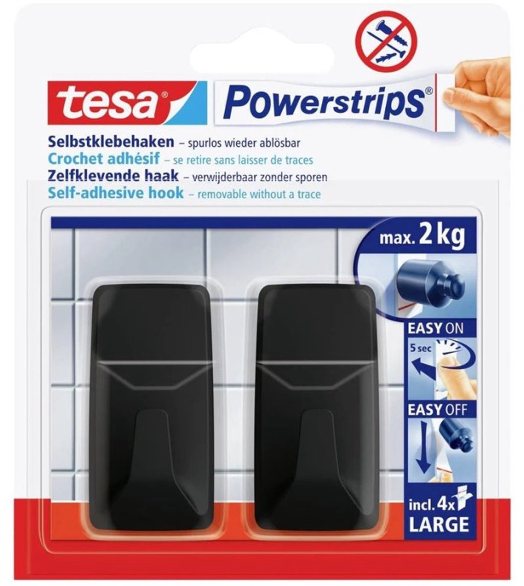 Tesa schwarze Haken l Steckdosenleisten Klebehaken groß quadratisch (B x H) 20 mm x 50 mm schwarz Inhalt: 2 Stück