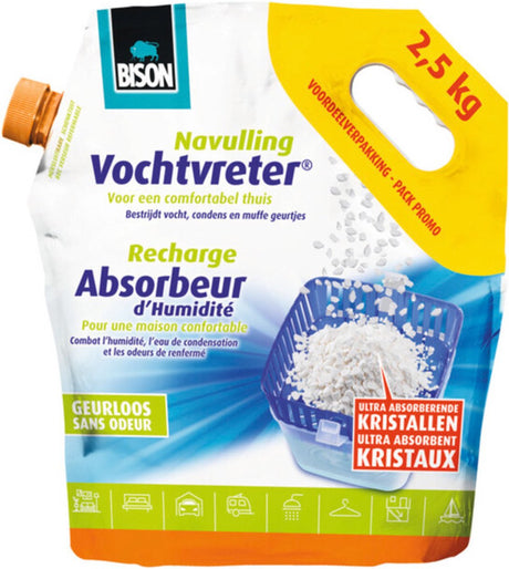 Bison Moisture Absorber® Loose Crystal Neutral Beutel 2,5 kg, Nachfüllung für einen Moisture Absorber®, einfache Anwendung, für alle Nachfüllungen geeignet, für alle Wohnbereiche, Wohnmobile, Wohnwagen