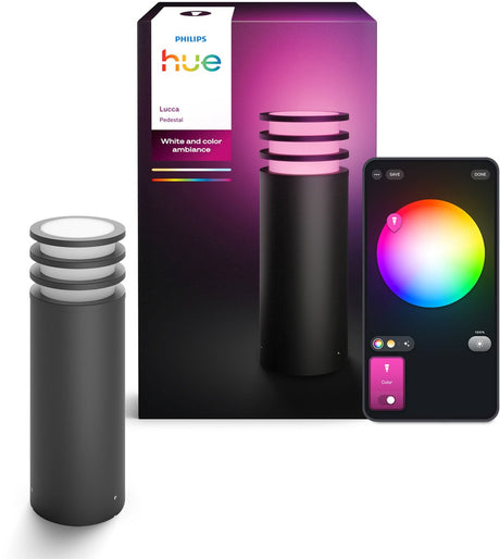 Philips hue lucca lage sokkellamp - tuinverlichting - antraciet grijs - ip44 weer- en windbestendig - wit en gekleurd licht -slimme verlichting - 1100 lumen - compatibel met matter