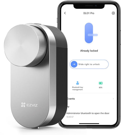 Ezviz DL01 pro Smart Lock – Smartes Türschloss mit Bluetooth – schlüssellos, automatische Verriegelung, Zugriff per App – funktioniert mit Gateway – Silber