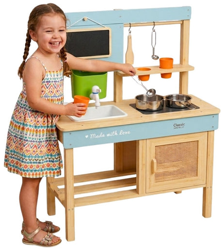 Classic World Outdoor-Spielküche aus Holz mit Zubehör, 7-teilig.