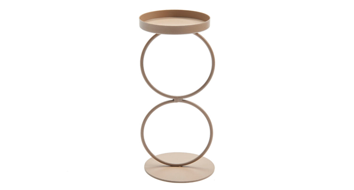 Metal double ring candle holder 19cm taupe
