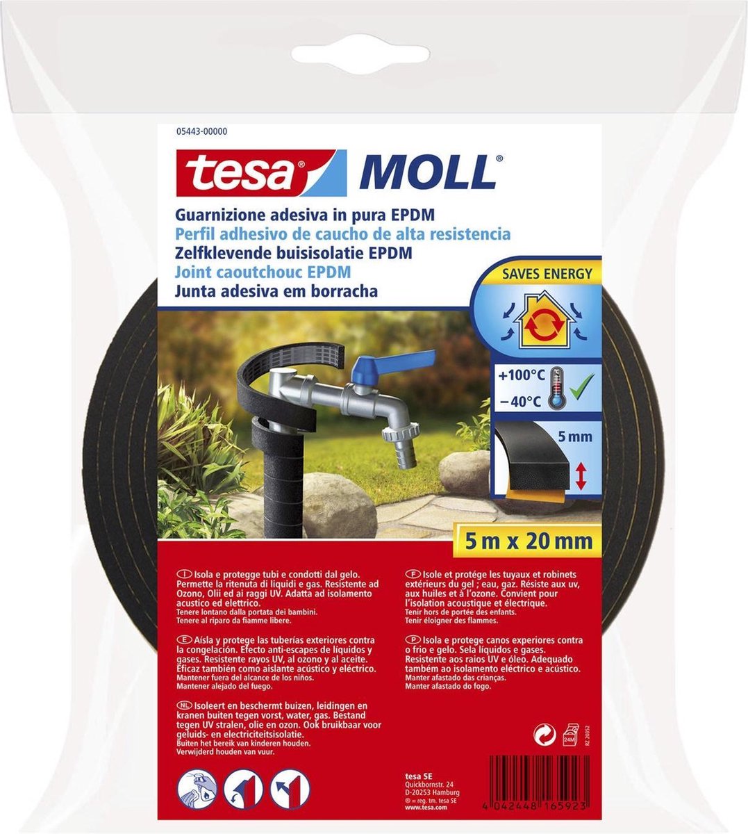 Tesa Rohrisolierung EPDM - 5m x 20mm - Schwarz