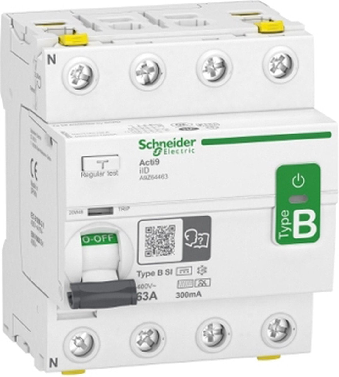 Elektrischer Fehlerstrom-Schutzschalter von Schneider, 4-polig, 63 A, 300 mA, Typ b-si iid